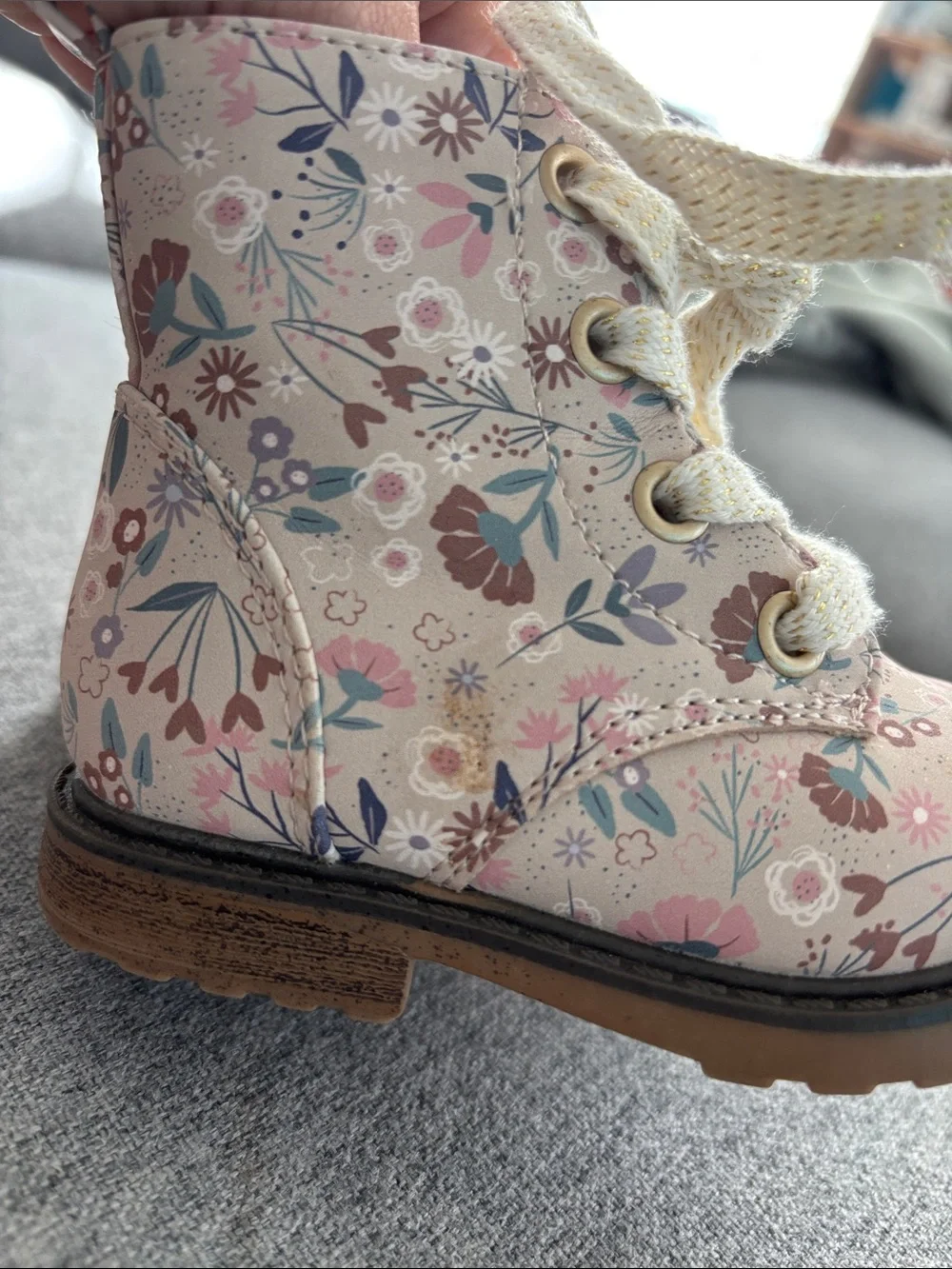 Cat & Jack Pink Floral Lace-Up Kids Ankle Boots